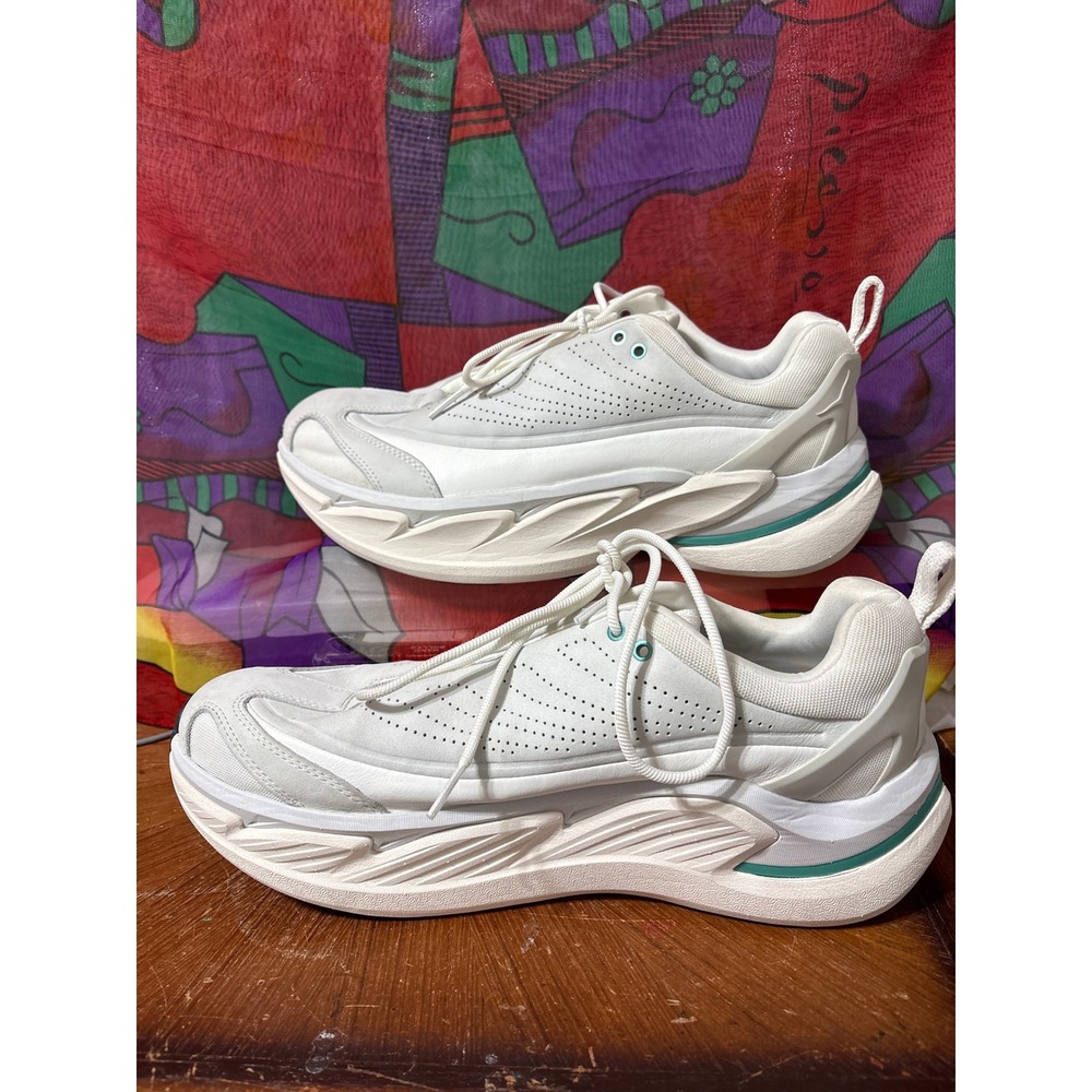 Hoka Bondi L Mens White Silver Teal Leather Chunky Lifestyle Sneakers